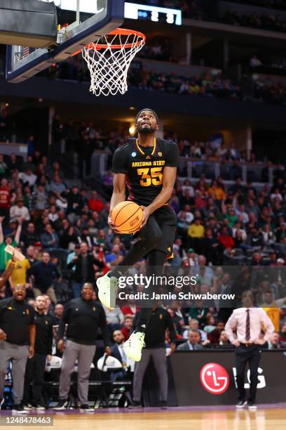 Devan Cambridge of the Arizona State Sun Devils goes up to dunk against the TCU Horned Frogs during the first round of the 2023 NCAA Men's Basketball...