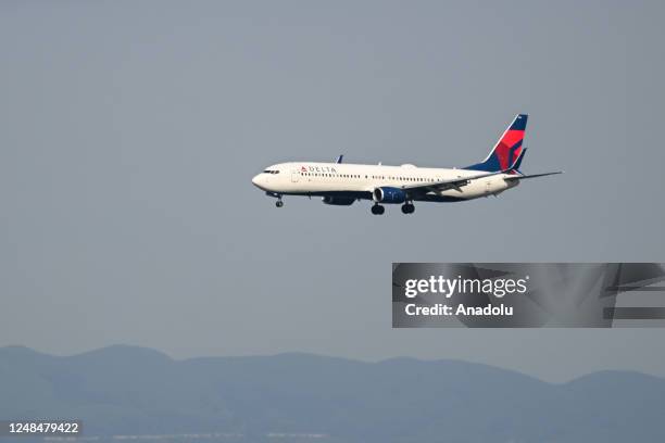 Delta Airlines plane lands at San Francisco International Airport in San Francisco, California, United States on March 17, 2023.