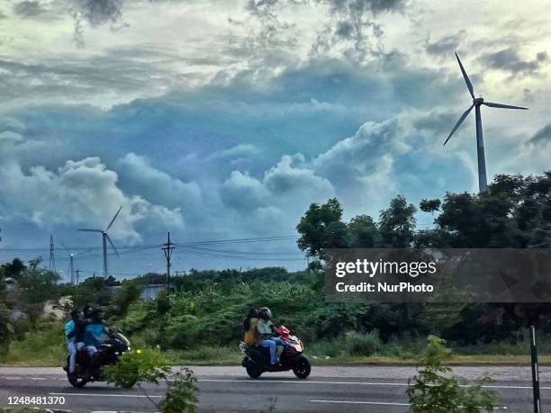 Turbines generate electricity in Tirunelveli, Tamil Nadu, India.