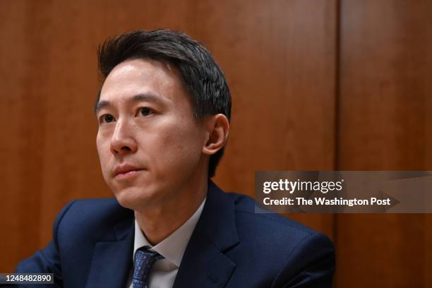 TikTok CEO, Shou Zi Chew is interviewed at offices the company uses on Tuesday February 14, 2023 in Washington, DC.