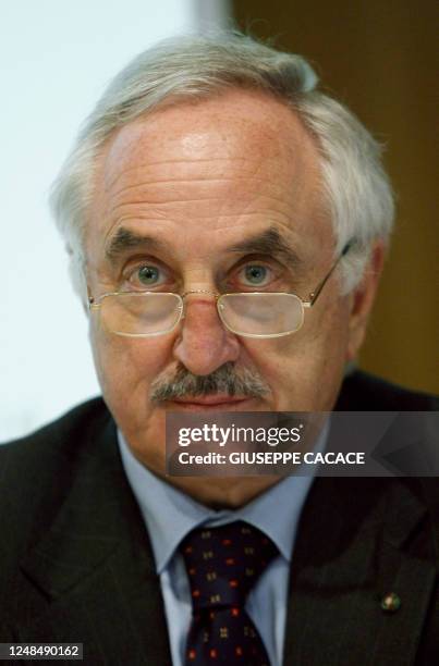 Vice-president of General Confederation of Italian Industry Alberto Bombassei gives a press conference in Milan on March 3, 2008. AFP PHOTO /...