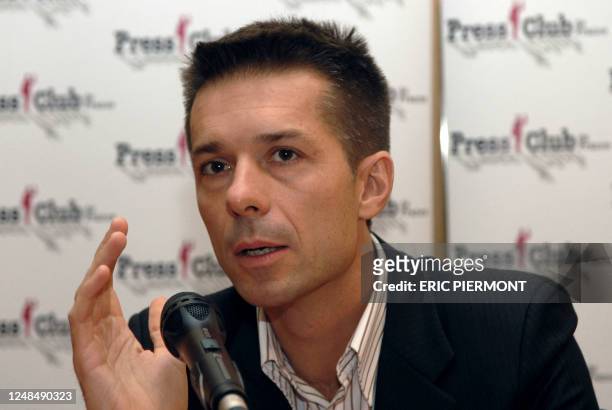 Former CEO of toy maker Smoby-Majorette Jean-Christophe Breuil speaks during a press conference, 19 October 2007 in Paris. Breuil responded to...