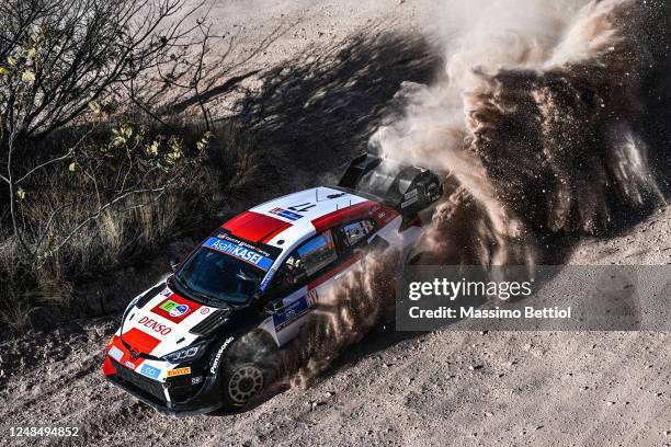 Sebastien Ogier of France and Vincent Landais of France are competing with their Toyota Gazoo Racing WRT Toyota GR Yaris Rally1 Hybrid during Day Two...