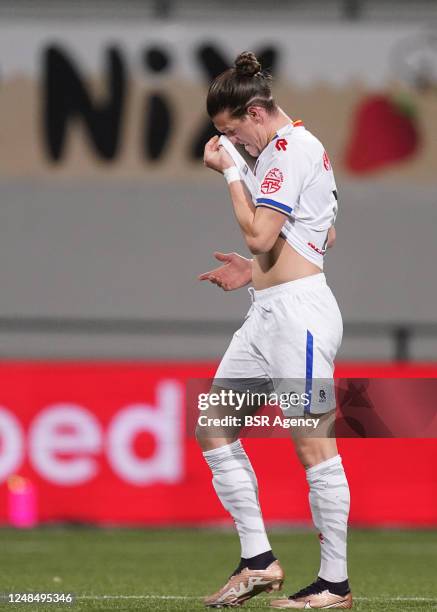 Christos Giousis of SC Telstar goes off after a red card during the Dutch Keukenkampioendivisie match between Helmond sport and Telstar at the GS...