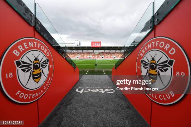 General view of the Gtech Community Stadium before the Premier League match between Brentford FC and Leicester City at Gtech Community Stadium on...