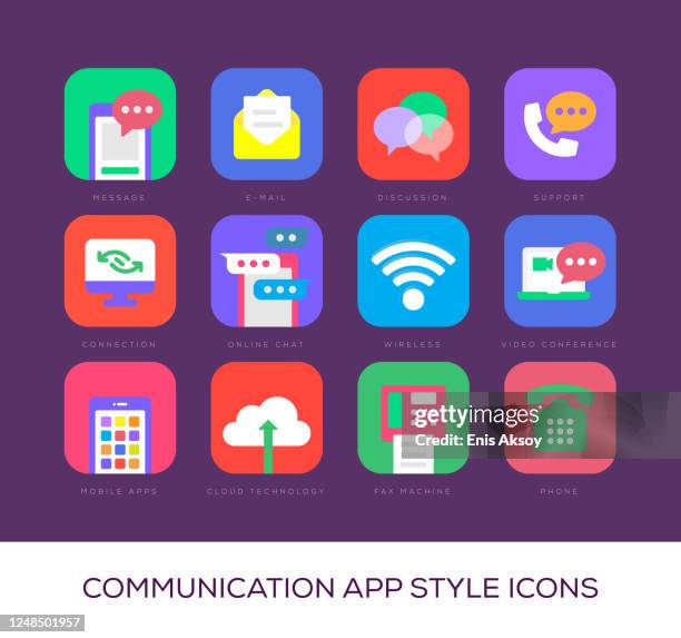 communication app style icons - text message screen vector stock illustrations