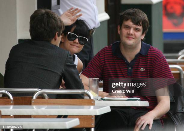 Lily Allen enjoys lunch with Klaxons singers James Righton and Jamie Reynolds at Lemonia restaurant in Primrose Hill on September 06, 2007 in London,...