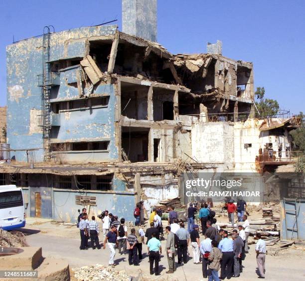 Journalists are shown the destroyed Russian-made Tammuz Iraqi nuclear reactor bombed by Israel during an air raid in 1981 at al-Toweitheh, some 30...