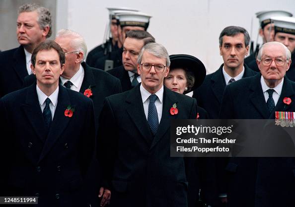 Left to right, Labour leader Tony Blair, British Prime Minister John