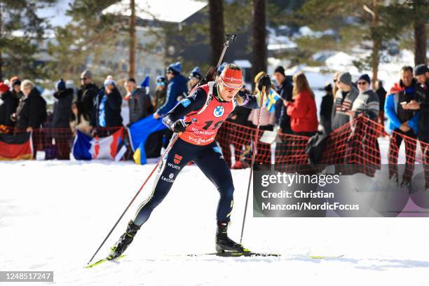 Hanna Oeberg of Sweden competes during the Womens 7.5 km Sprint at the BMW IBU World Cup Biathlon Oslo Holmenkollen on March 18, 2023 in Oslo, Norway.