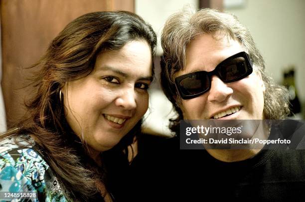 Puerto Rican singer and guitarist Jose Feliciano posed backstage with his wife Susan at Ronnie Scott's Jazz Club in Soho, London on 27th September...