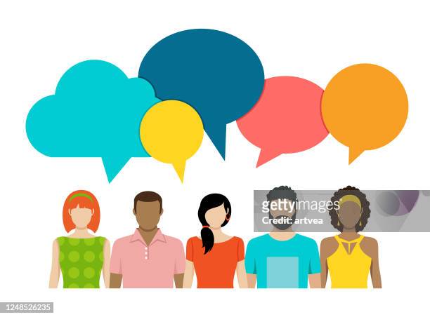 business and communication concept - group discussion stock illustrations