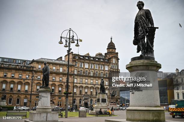 View of Field Marshal Lord Clyde statue and Chamber of Commerce in George Square, as its historic ties with the transatlantic slave trade and slavery...