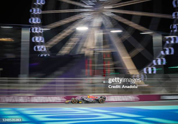 Sergio Perez from Red Bull Racing team takes part in the test drive ahead of the Formula 1 Saudi Arabia Grand Prix in Jeddah, Saudi Arabia on March...