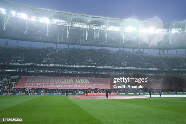 Fans of Besiktas commemorates the March 18th Martyrsâ Day Commemoration and Gallipoli Naval Victory ahead of the Turkish Super Lig week 26 football...