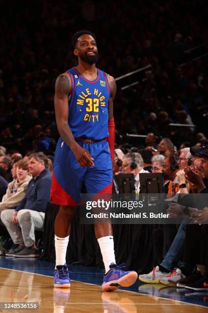 Jeff Green of the Denver Nuggets smiles during the game against the New York Knicks on March 18, 2023 at Madison Square Garden in New York City, New...