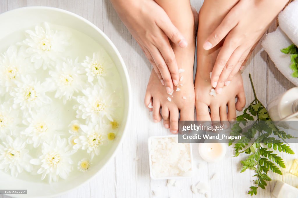 Spa beauty massage health wellness.  Spa Thai therapy treatment aromatherapy for foot and hands woman