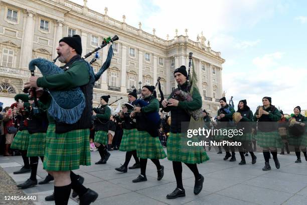 Madrid celebrates St Patrick?s day with a massive parade composed of 300 pipers on 18th March, 2023.