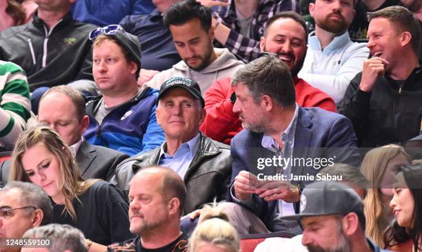 Former U.S. Vice President Mike Pence watches as the Kansas Jayhawks play against the Arkansas Razorbacks during the second round of the 2023 NCAA...