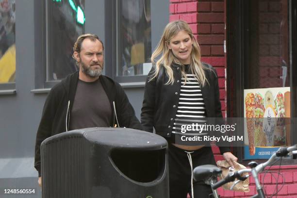 Jude Law and wife Phillipa Coan seen walking around Camden Town after a visit to The Salvation Army on June 09, 2020 in London, England.