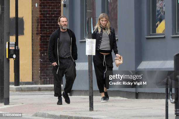 Jude Law and wife Phillipa Coan seen walking around Camden Town after a visit to The Salvation Army on June 09, 2020 in London, England.