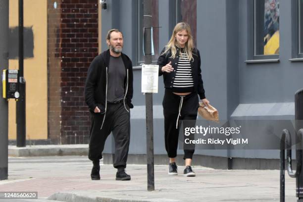 Jude Law and wife Phillipa Coan seen walking around Camden Town after a visit to The Salvation Army on June 09, 2020 in London, England.