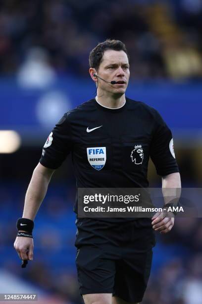 Match referee Darren England during the Premier League match between Chelsea FC and Everton FC at Stamford Bridge on March 18, 2023 in London, United...