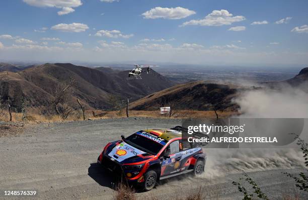 Spaniard driver Dani Sordo and Spaniard co-driver Candido Carrera of Hyundai Shell Mobis compete during the WRC Guanajuato Rally Mexico, part of the...