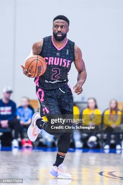 David Nwaba of the Motor City Cruise handles the ball during the game against the Westchester Knicks on March 18, 2023 in Detroit, Michigan at Wayne...