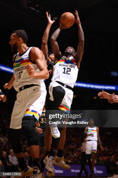 Taurean Prince of the Minnesota Timberwolves shoots the ball during the game against the Toronto Raptors on March 18, 2023 at the Scotiabank Arena in...
