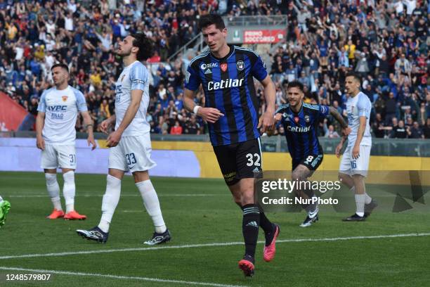 Stefano Moreo after scoring goal of 1-0 during the Italian soccer Serie B match AC Pisa vs Benevento Calcio on March 18, 2023 at the Arena Garibaldi...