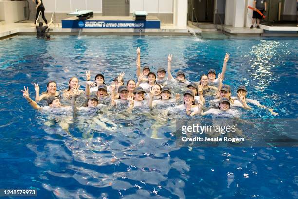 University of Virginia celebrates winning the National Championship during the Division I Womens Swimming & Diving Championships held at the Allan...