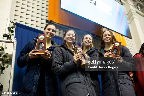 University of Virginia wins the 400 free relay during the Division I Womens Swimming & Diving Championships held at the Allan Jones Aquatic Center on...