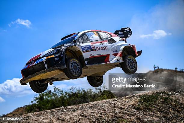 Sebastien Ogier of France and Vincent Landais of France are competing with their Toyota Gazoo Racing WRT Toyota GR Yaris Rally1 Hybrid during Day...