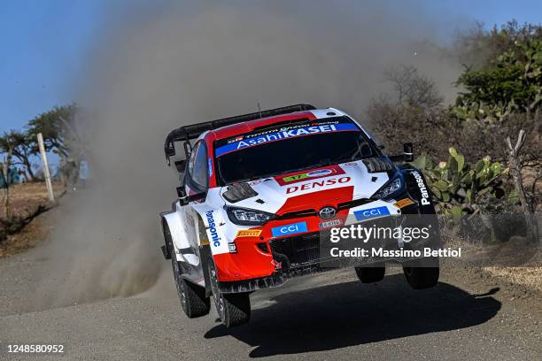 Sebastien Ogier of France and Vincent Landais of France are competing with their Toyota Gazoo Racing WRT Toyota GR Yaris Rally1 Hybrid during Day...