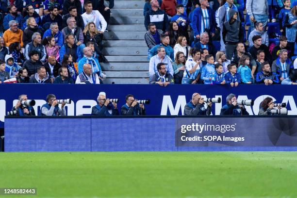 Sport photographers seen during the LaLiga Smartbank match between Malaga CF and Levante UD at La Rosaleda Stadium. Final Score: Malaga CF 0-0...