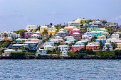 Colorful Bermuda island Homes near Hamilton overlooking the Atlantic Ocean
