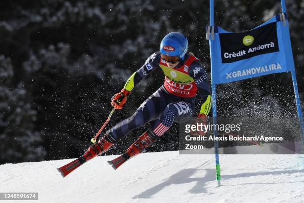 Mikaela Shiffrin of Team United States competes during the Audi FIS Alpine Ski World Cup Finals Women's Giant Slalom on March 19, 2023 in Soldeu,...