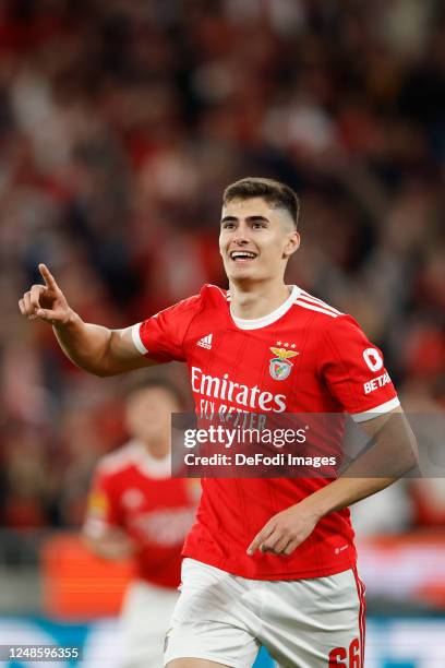 Antonio Silva of SL Benfica celebrates after scoring his team's fifth goal during the Liga Portugal Bwin match between SL Benfica and Vitoria...