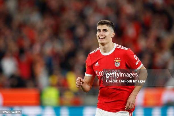 Antonio Silva of SL Benfica celebrates after scoring his team's fifth goal during the Liga Portugal Bwin match between SL Benfica and Vitoria...