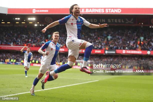Ben Brereton Diaz of Blackburn Rovers celebrates after scoring a goal to make it 0-1 during the Emirates FA Cup Quarter Final match between Sheffield...