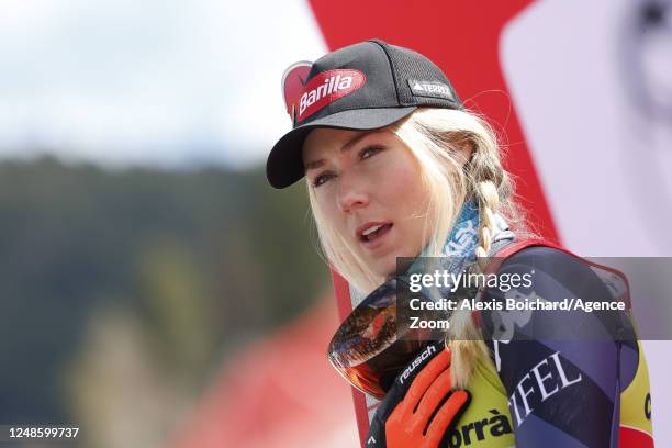 Mikaela Shiffrin of Team United States takes 1st place during the Audi FIS Alpine Ski World Cup Finals Women's Giant Slalom on March 19, 2023 in...