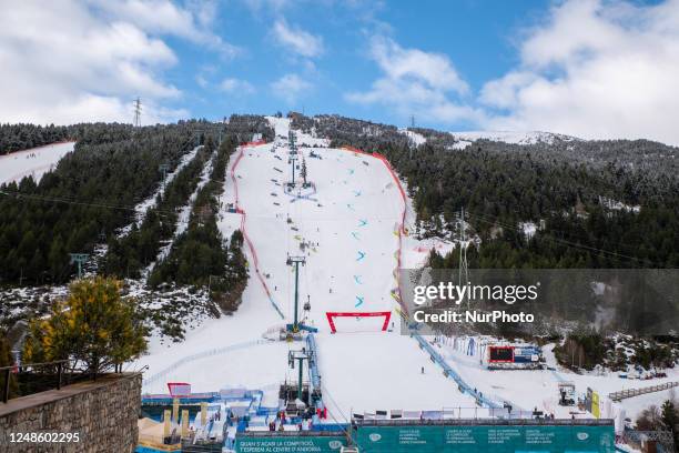 March 19 : Avet slope of the Grandvalira ski station during Audi FIS Alpine Ski World Cup 2023 ski Super Giant Discipline Women's Downhill on March...