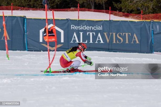 Stephanie BRUNNER of Austria in action during Audi FIS Alpine Ski World Cup 2023 Super L Discipline Women's Downhill on March 16, 2023 in El Tarter,...