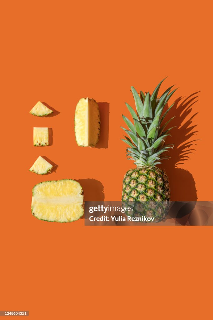 Pineapple on the orange background