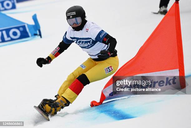 March 2023, Bavaria, Berchtesgaden: Snowboard: World Cup, Parallel Slalom, Mixed. Cheyenne Loch from Germany will start in the Mixed Team...