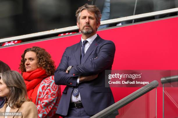 Edwin van der Sar of AFC Ajax looks on prior to the Dutch Eredivisie match between AFC Ajax and Feyenoord at Johan Cruijff Arena on March 19, 2023 in...