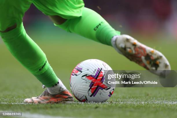A close up of the Nike Flight match ball during the Premier League match between Arsenal FC and Crystal Palace at Emirates Stadium on March 19, 2023...