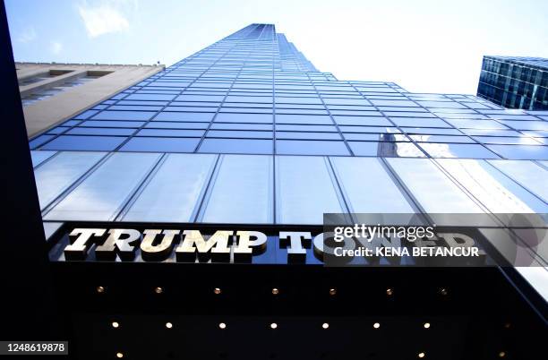 Trump Tower in New York City on March 19, 2023. - Former US President Donald Trump said he expects to be "arrested" Tuesday, March 21 over an alleged...