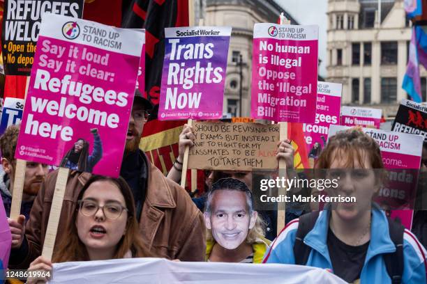 Student anti-racist campaigners march from the BBC's Broadcasting House to Downing Street during a Resist Racism demonstration organised by Stand Up...